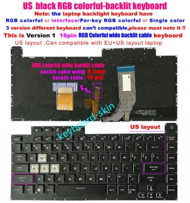 Bàn phím laptop Asus ROG Strix Scar III G G531 GL531 GL531G G512 G512L (LED RGB, BH 6TH) *CÁP LED DẸP 16 CHÂN*
